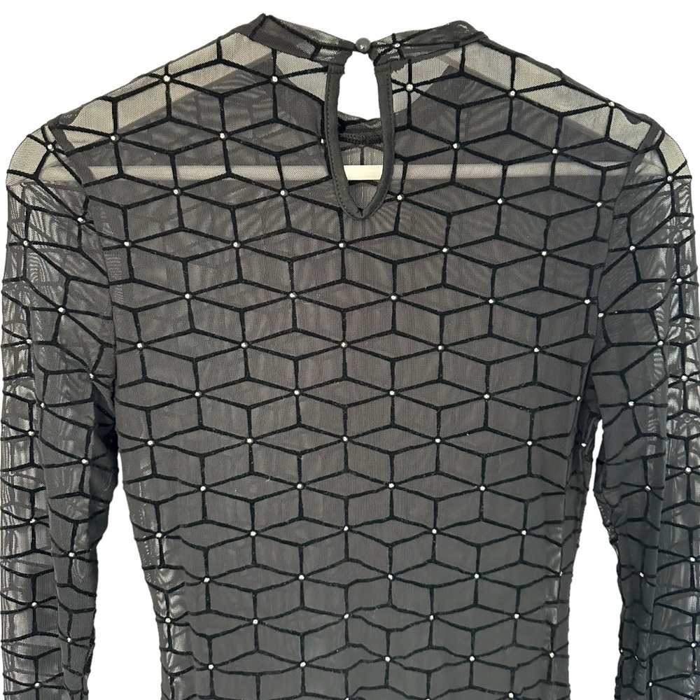 NWOT SHEIN SXY MOCK NECK GLITTER  DOT GEO MESH DRESS SHEER BLACK SIZE SMALL - Picture 8 of 12